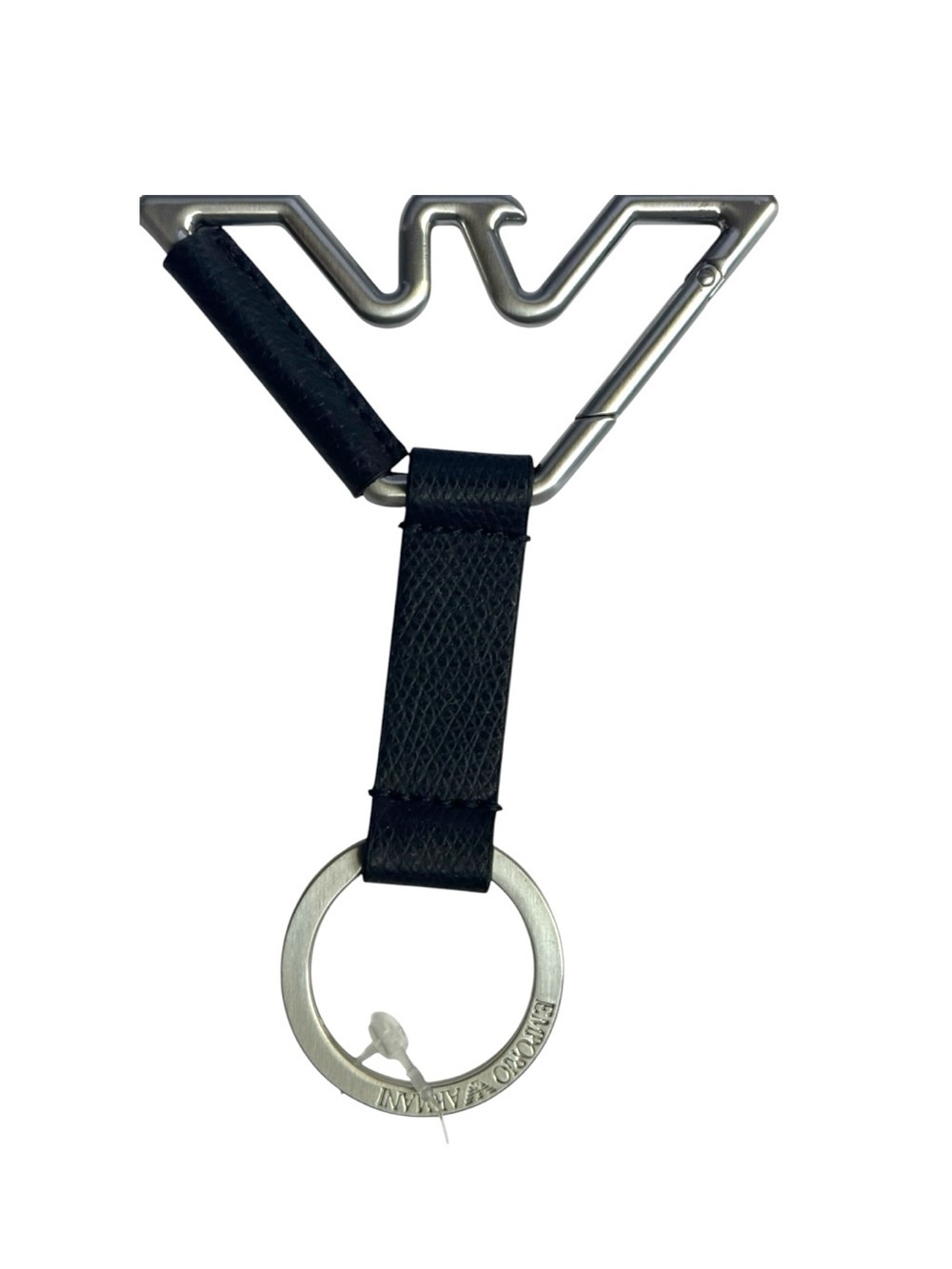 NWT Emporio Armani Eagle Logo Saffiano Leather Carabiner Keychain